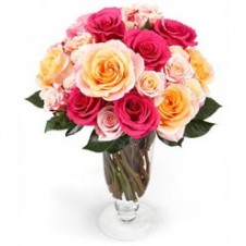 1 Dozen Multicolor Roses in a Vase